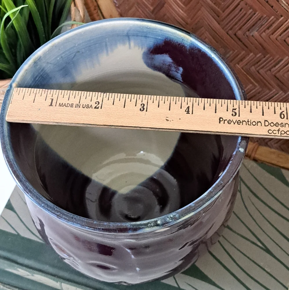 Student Studio Art Pottery Vase w/Face Signed by Artist DMG Purple Drip Glaze